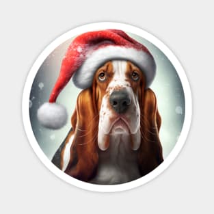 Big Basset Hound in Red Santa Hat for The Holidays Magnet